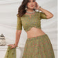 Rajwada Green Soft Net Embroidered Semi Stitched Lehenga With Unstitched Blouse For Women