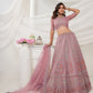 Rajwada Mauve Soft Net Embroidered Semi Stitched Lehenga With Unstitched Blouse For Women