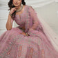 Rajwada Mauve Soft Net Embroidered Semi Stitched Lehenga With Unstitched Blouse For Women