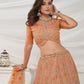 Rajwada Mustard Soft Net Embroidered Semi Stitched Lehenga With Unstitched Blouse For Women