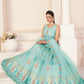 Rajwada Sky Blue Net Embroidered Semi Stitched Lehenga With Unstitched Blouse for Women