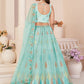 Rajwada Sky Blue Net Embroidered Semi Stitched Lehenga With Unstitched Blouse for Women
