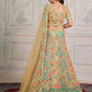 Rajwada Beige Net Embroidered Semi Stitched Lehenga With Unstitched Blouse for Women