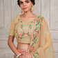 Rajwada Beige Net Embroidered Semi Stitched Lehenga With Unstitched Blouse for Women