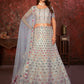 Rajwada Grey Net Embellished Semi Stitched Lehenga With Unstitched Blouse for Women