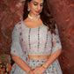 Rajwada Grey Net Embellished Semi Stitched Lehenga With Unstitched Blouse for Women