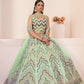 Rajwada Green Net Embroidered Semi Stitched Lehenga With Unstitched Blouse for Women