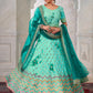 Rajwada Sea Green Shibori Crepe Embroidered Semi Stitched Lehenga With Unstitched Blouse for Women