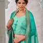 Rajwada Sea Green Shibori Crepe Embroidered Semi Stitched Lehenga With Unstitched Blouse for Women
