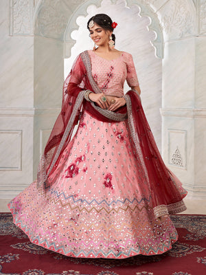 Rajwada Pink Shibori Crepe Embroidered Semi Stitched Lehenga With Unstitched Blouse for Women