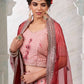 Rajwada Pink Shibori Crepe Embroidered Semi Stitched Lehenga With Unstitched Blouse for Women