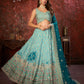 Rajwada Sky Blue Net Embellished Semi Stitched Lehenga With Unstitched Blouse for Women