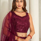 Rajwada Maroon Net Embellished Semi Stitched Lehenga With Unstitched Blouse for Women