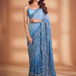 Rajwada Blue Embroidered Georgette Saree With Unstitched Blouse For Women