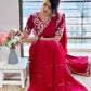 Rajwada Red Embroidered Silk Blend Saree With Stitched Blouse For Women