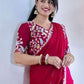 Rajwada Red Embroidered Silk Blend Saree With Stitched Blouse For Women
