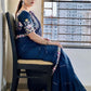 Rajwada Navy Blue Embroidered Silk Blend Saree With Stitched Blouse For Women
