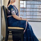Rajwada Navy Blue Embroidered Silk Blend Saree With Stitched Blouse For Women