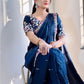 Rajwada Navy Blue Embroidered Silk Blend Saree With Stitched Blouse For Women