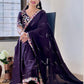 Rajwada Violet Embroidered Silk Blend Saree With Stitched Blouse For Women
