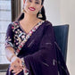 Rajwada Violet Embroidered Silk Blend Saree With Stitched Blouse For Women