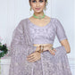 Rajwada Lavender Embroidered Net Saree With unstitched Blouse For Women