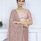 Rajwada Mauve Embroidered Net Saree With Unstitched Blouse For Women