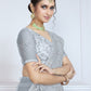 Rajwada Grey Embroidered Net Saree With unstitched Blouse For Women