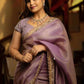 Rajwada Purple Embroidered Tissue Silk Saree With unstitched Blouse For Women