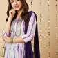 Rajwada Purple Printed Viscose Stitched Kurta Set For Women
