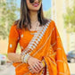 Rajwada Orange Embroidered Silk Blend Saree With Unstitched Blouse For Women