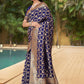 Rajwada Navy Blue Woven Banarasi Silk Saree With unstitched Blouse For Women