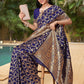 Rajwada Navy Blue Woven Banarasi Silk Saree With unstitched Blouse For Women