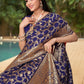 Rajwada Navy Blue Woven Banarasi Silk Saree With unstitched Blouse For Women