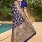 Rajwada Navy Blue Woven Banarasi Silk Saree With unstitched Blouse For Women