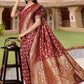 Rajwada Maroon Woven Banarasi Silk Saree With unstitched Blouse For Women