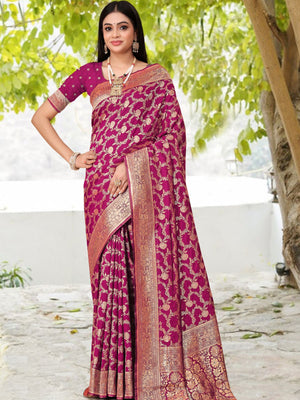 Rajwada Purple Woven Banarasi Silk Saree With Unstitched Blouse For Women