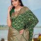 Rajwada Green Woven Banarasi Silk Saree With unstitched Blouse For Women