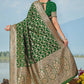 Rajwada Green Woven Banarasi Silk Saree With unstitched Blouse For Women