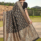 Rajwada Black Woven Banarasi Silk Saree With Unstitched Blouse For Women