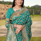 Rajwada Teal Woven Banarasi Silk Saree With Unstitched Blouse For Women