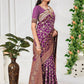 Rajwada Purple Woven Banarasi Silk Saree With Unstitched Blouse For Women
