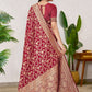 Rajwada Red Woven Banarasi Silk Saree With Unstitched Blouse For Women