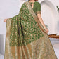 Rajwada Green Woven Banarasi Silk Saree With unstitched Blouse For Women