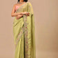 Rajwada Light Green Embroidered Chinnon Silk Saree With unstitched Blouse For Women