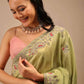Rajwada Light Green Embroidered Chinnon Silk Saree With unstitched Blouse For Women