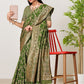 Rajwada Green Woven Banarasi Silk Saree With Unstitched Blouse For Women