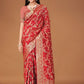 Rajwada Red Woven Banarasi Silk Saree With Unstitched Blouse For Women