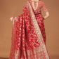 Rajwada Red Woven Banarasi Silk Saree With Unstitched Blouse For Women