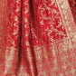 Rajwada Red Woven Banarasi Silk Saree With Unstitched Blouse For Women